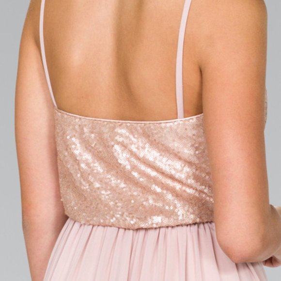 NEW OFF SHOULDER SLEEVELESS A-LINE CHIFFON DRESS EMBROIDERED WITH SEQUIN GL2416 - Picture 9 of 10